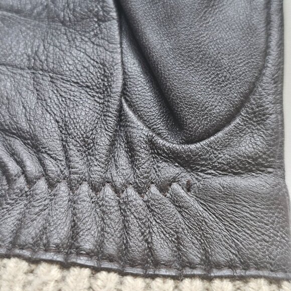 Danier Brown Leather Gloves With Knit Cuff Genuine Leather Polyester Lining Wint - Picture 5 of 7